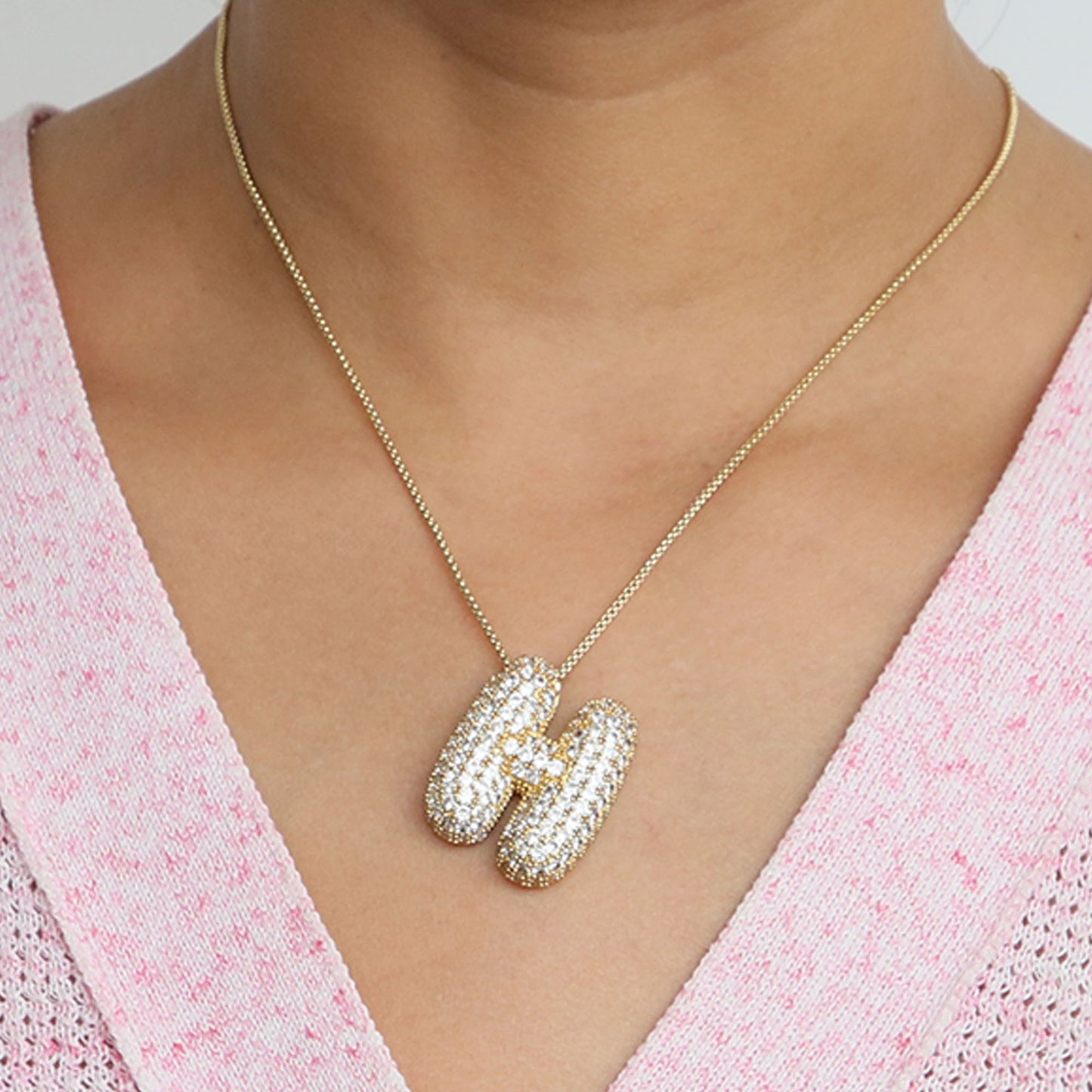 Bubble Initial Diamond Necklace